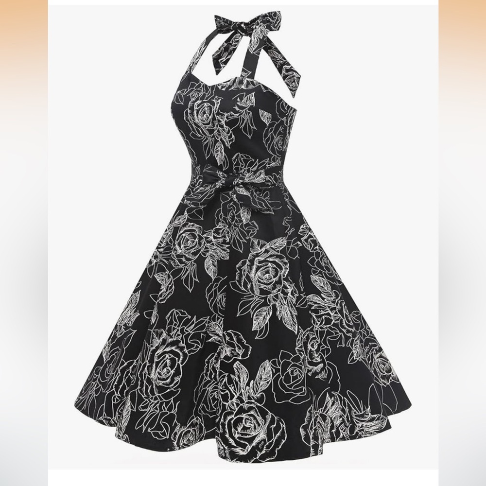 Topdress Women's Vintage Polka Audrey Dress 1950s Halter Retro Cocktail Dress